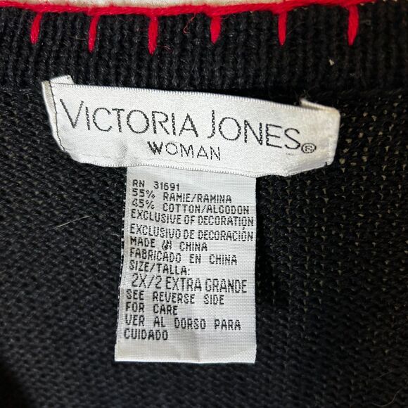 VTG Victoria Jones Women Black Embellished Christmas Full Zip Sweater Vest 2X - Picture 5 of 13